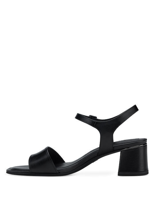 Tamaris 28232 Ladies Black Leather Block Heel Buckle Strap Leather Lined Sandals