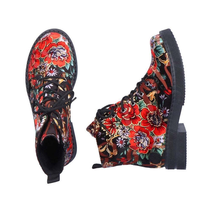 Rieker 72010 Womens Floral Design Velvet Fleece Lined Zip/Lace Up Ankle Boots