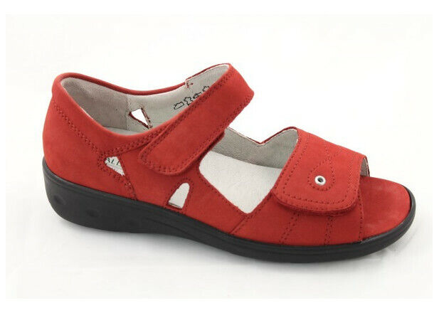 Waldlaufer Kara Ladies WIDE FIT Red Leather Nubuck Back In Sandals With Removable Insole