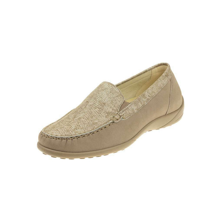 Waldlaufer Klare 460004 Ladies K Wide Fit Taupe Suede Leather Snake Print  Lined Comfort Moccasin