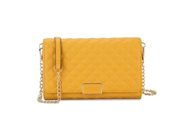 Long & Son Yellow Quilted Clutch Crossbody Handbag Strap Chain Card Pockets