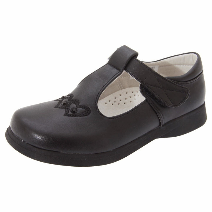 Boulevard C732 Girls Black School Shoes Velcro Strap T Bar Sizes 6-2