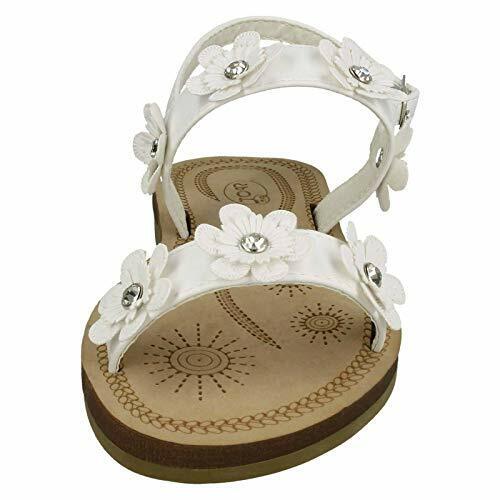 Girls Spot On H0292 White Flowers Smart Summer Slingback Sandals