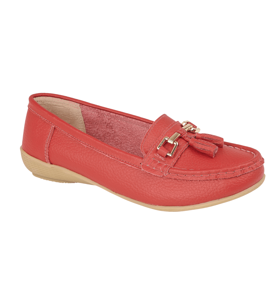 Ladies Red Nautical Leather Slip On Summer Loafers Moccasin Tassel Flat Shoes