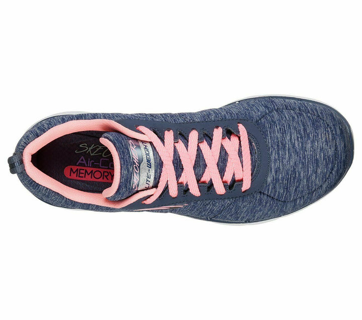 Skechers Flex Appeal 3.0 Insiders Womens Trainers Navy/Coral Fabric Lace Up