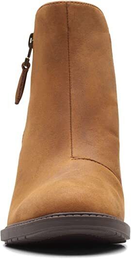 Clarks Scene Zip Womens Waxy Dark Tan Leather/ Snake Print Outer Zip Fastening Block Heel Boots