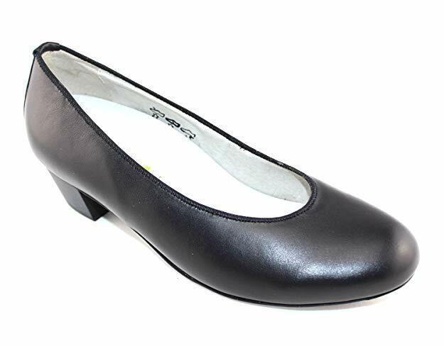 Waldlaufer Hilaria 358501 Black Waxy Leather Wide Fitting Block Heel Court Shoe