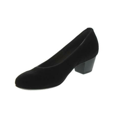 Waldlaufer 358501 Hilaria Black Suede Leather Extra Wide Fitting Court Shoe