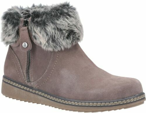 Hush Puppies Penny Ladies Grey Suede Warm Lined Faux Fur Cuff Memory Foam Boots