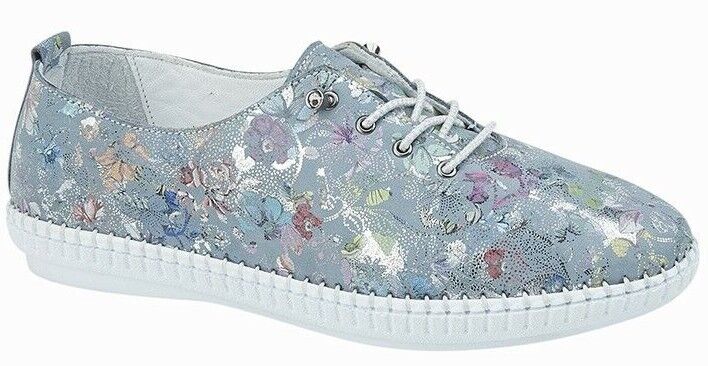 Mod Comfys L991 Ladies Blue Floral Suede Leather Elasticated Lace Casual Shoes