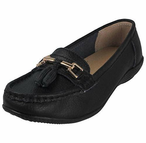 Nautical Womens Leather Moccasin Slip On Loafer Tassel Flat Comfort Shoes Black