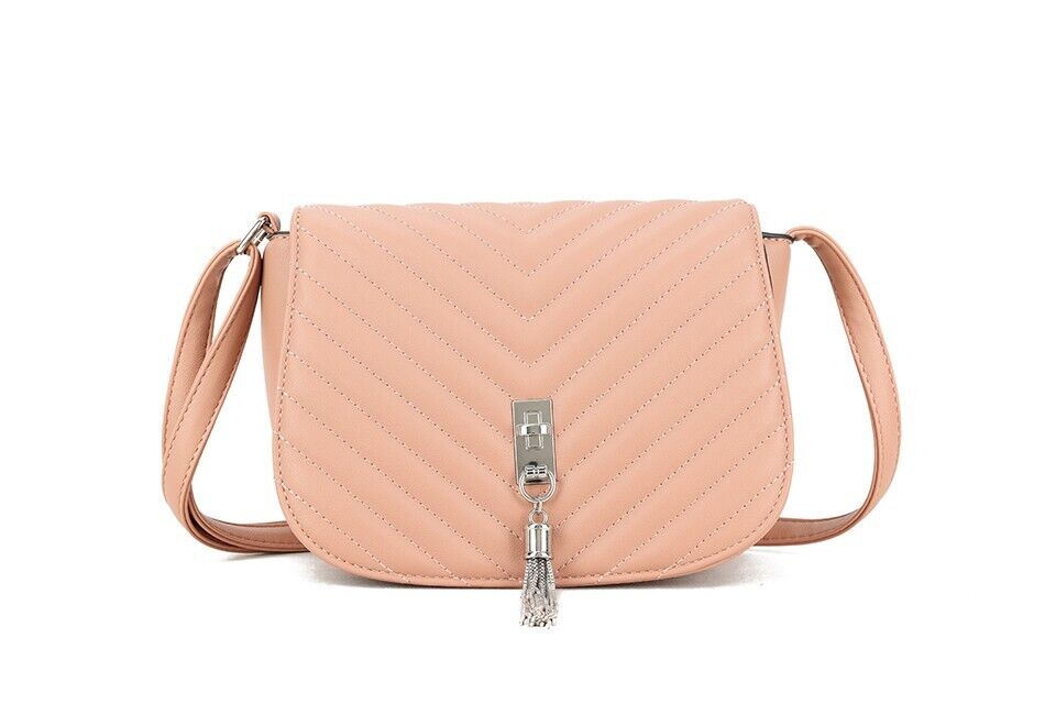 Long & Son Ladies Pink Handbag Crossbody With Flap Adjustable Strap Tassel