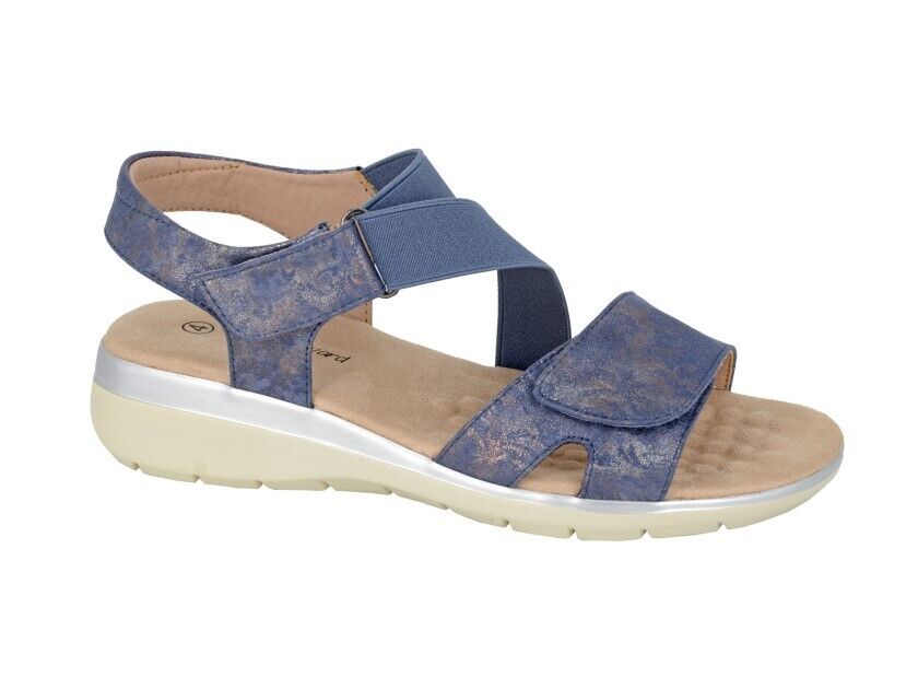 Boulevard L283 Women's Navy Shimmer Touch Fasten Elastic Straps Padded Sandals