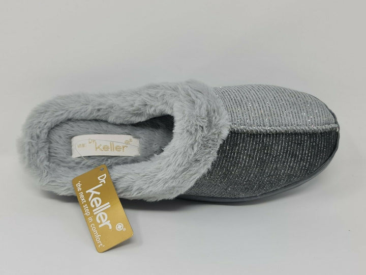 Dr Keller Decator Womens Grey Glitter Soft Fluffy Warm Faux Fur Mule Slippers