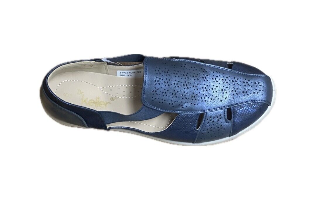 Dr Keller Polly Women's Navy Elasticated Slip On Perforated Summer Sandals Shoes