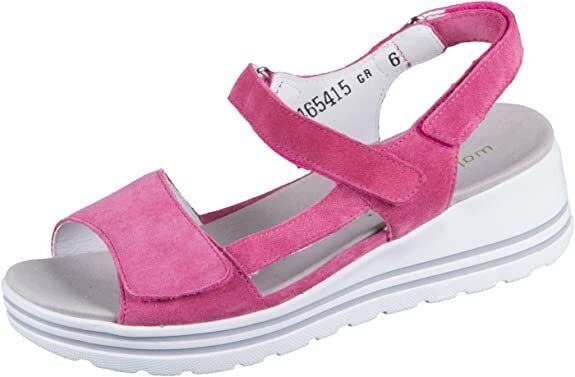 Waldlaufer 728003 Ladies Wide Fit Pink Suede Triple Touch Fasten Wedge Sandals