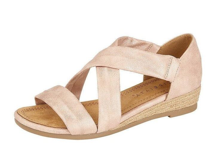 Cipriata Olivia L668  Womens/ Ladies  Rose Gold Shimmer Effect Crisscross Heel-in Stretch Slip On Sandal