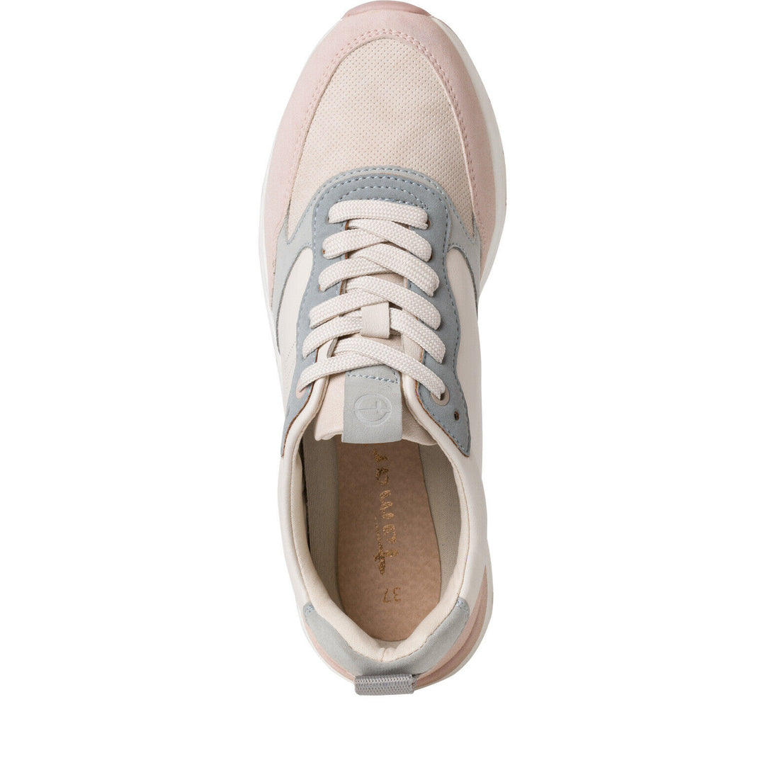 Tamaris 23733 Ladies Ivory/Pink/Blue Combi 100% Vegan Athleisure Lace Up Fashion Trainers