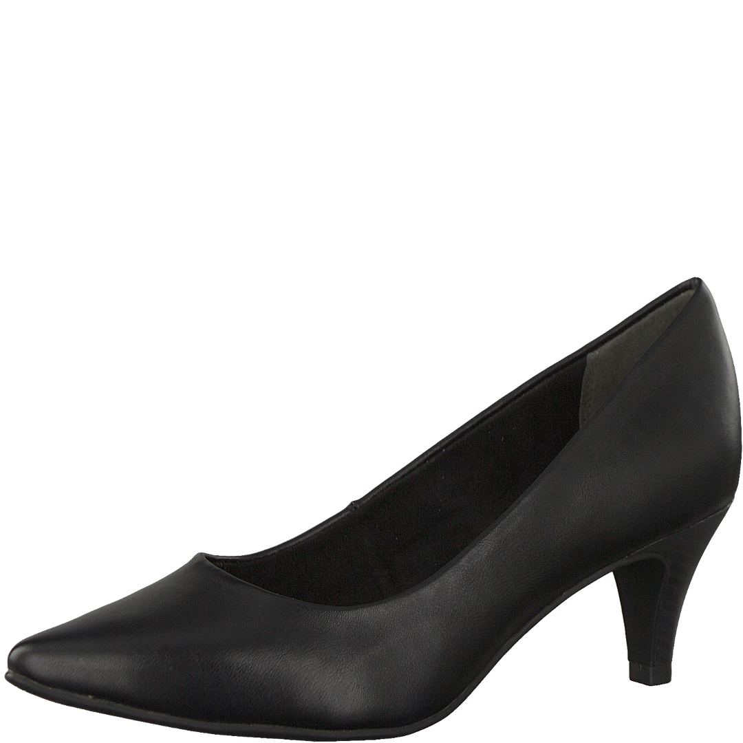 Tamaris 22445 Smooth Black Smart Low Kitten Heel Court Shoes Cabin Crew Office