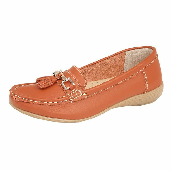 Nautical Womens Leather Loafer Moccasin Slip On Summer Tassel Flat Shoes Orange