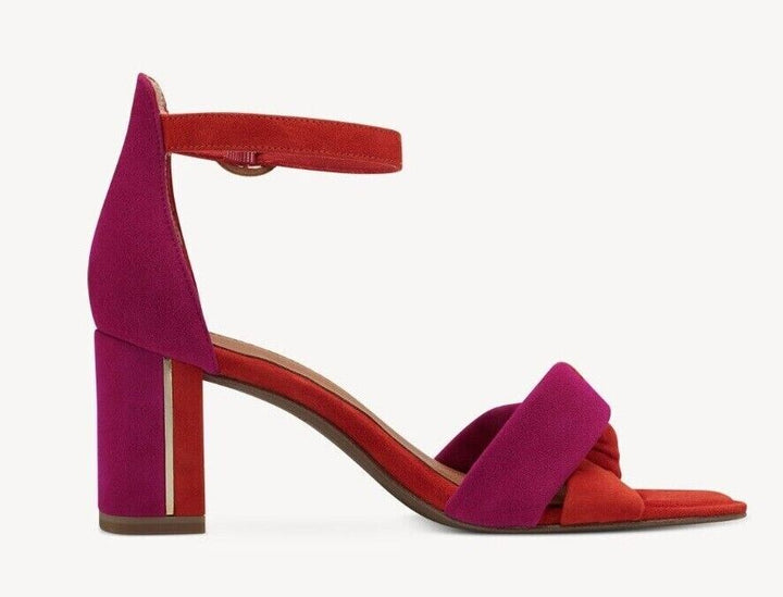 Tamaris 28321 Ladies Fushia/ Orange Suede Leather Ankle Strap Block Heel Sandals