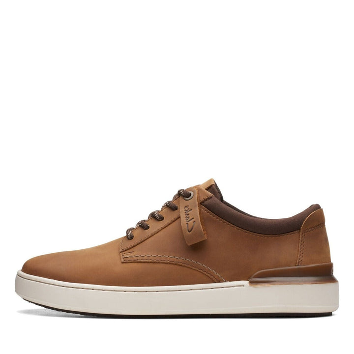 Clarks Courtlite Derby Standard G Fit Light Tan Waxy Leather Lace Up Casual Shoes Sneaker Trainers