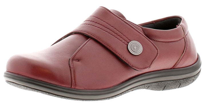 Dr Keller Rita Ladies Burgundy Leather Wide E Fit Touch Fasten Comfort Shoes