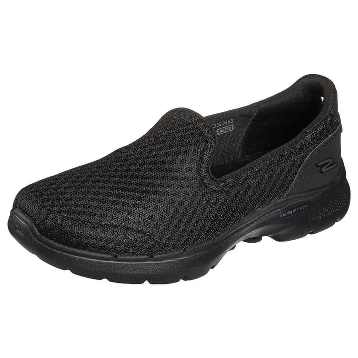 SKECHERS GO WALK 6 Big Splash Black Memory Foam Slip On Washable Trainers