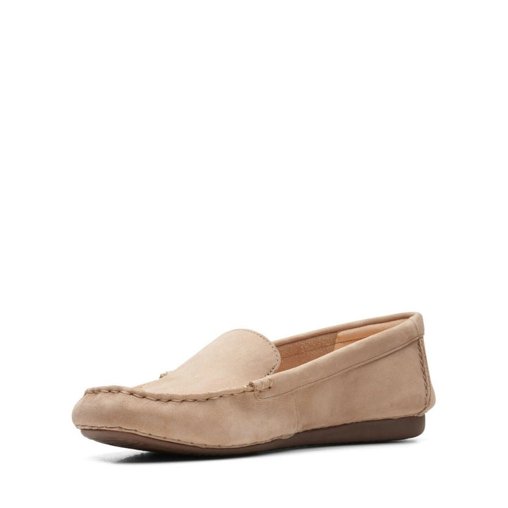 Clarks Freckle Walk D Fit Ladies Sand Colour Nubuck Leather Slip On Moccasin Shoes