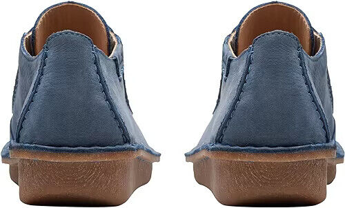 Clarks Funny Dream Womens Leather Lace Up Curved Wedge Comfort Shoes Blue Nubuck