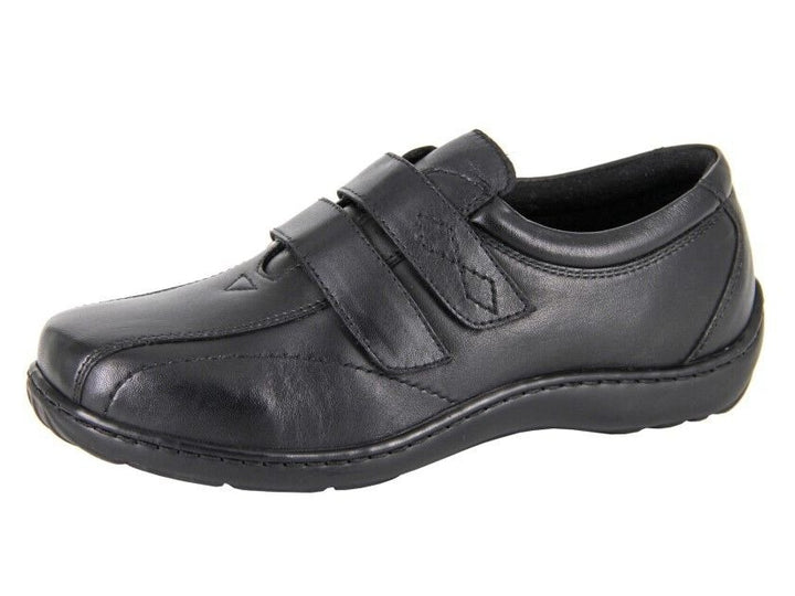 Mod Comfys L088 Ladies WIDE FIT EEE Black Leather Light Weight Double Strap Shoes