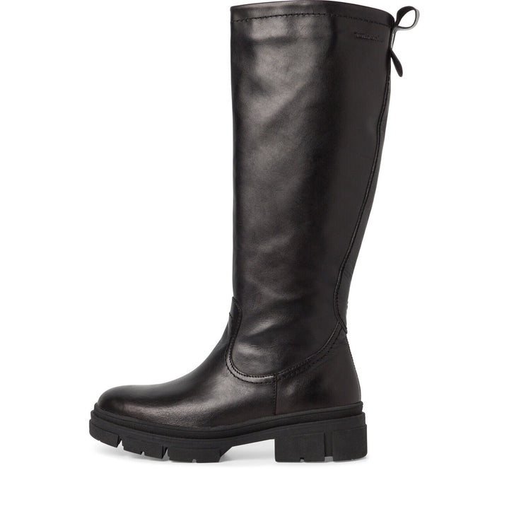 Tamaris 25622 Ladies Black Leather Chunky  Calf Length Boots With Touch It Footbed & Inside Zip Fastening