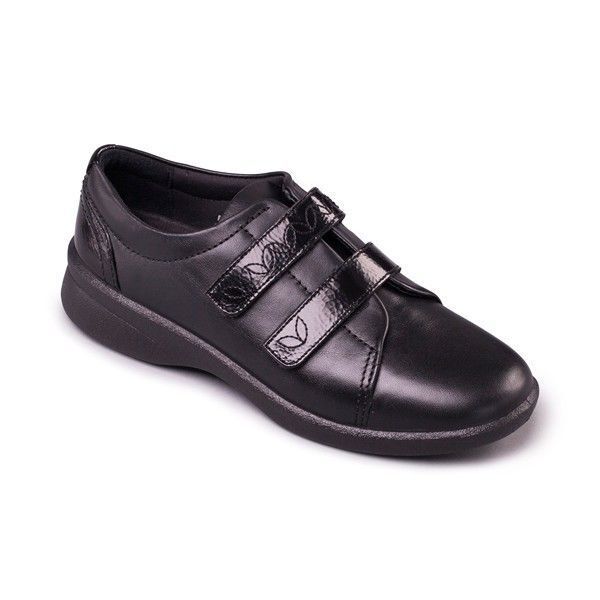 Padders REVIVE Womens 3E/4E WIDE FIT Black Leather Double Touch Fastening Shoes