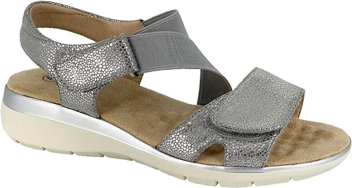 Boulevard L283 Womens Silver Shimmer Touch Fasten Padded Wedge Sandals With Elasticated Straps