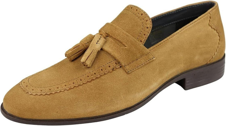 Frank Wright Palmer Mens Tan Suede Leather Tassel Slip On Brogue Detail Loafers