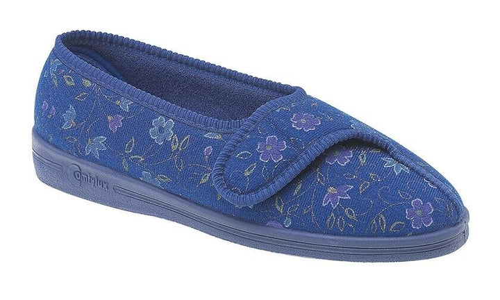 Comfylux Diana EXTRA WIDE FIT Womens Blue Floral Open Out Washable Slippers