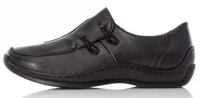 Rieker L1751 Antistress Black Leather/ Leather Lined Slip On Shoes With Elastic Gusset