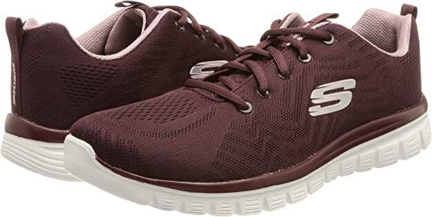 Skechers Ladies Wine Mesh Memory Foam Lace Up Trainers Graceful Get Connected