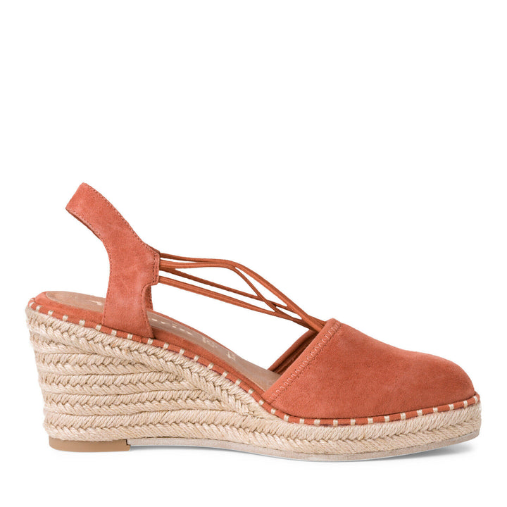 Tamaris 29606 Ladies Sunrise Orange Faux Suede Wedge Sandals Elasticated Espadrille