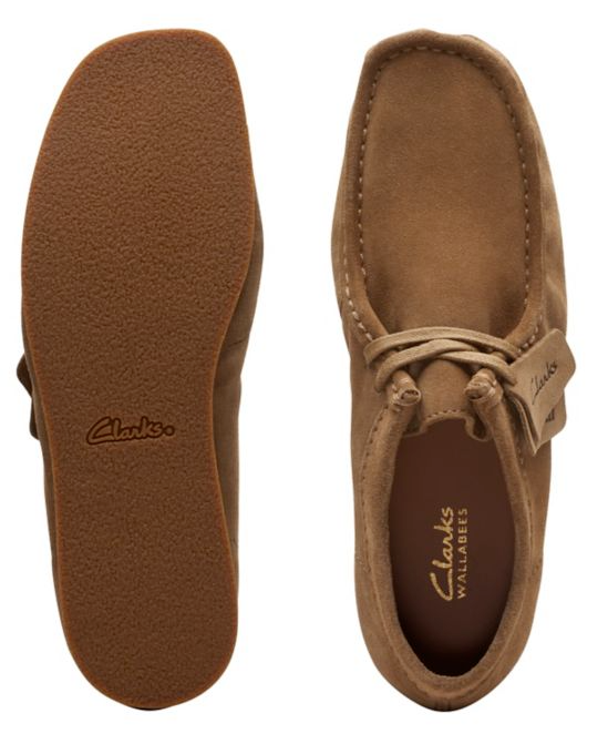 Clarks Originals WallabeeEvo Mens Dark Sand Suede Wallabee Lace Up Square Toe Rubber Sole