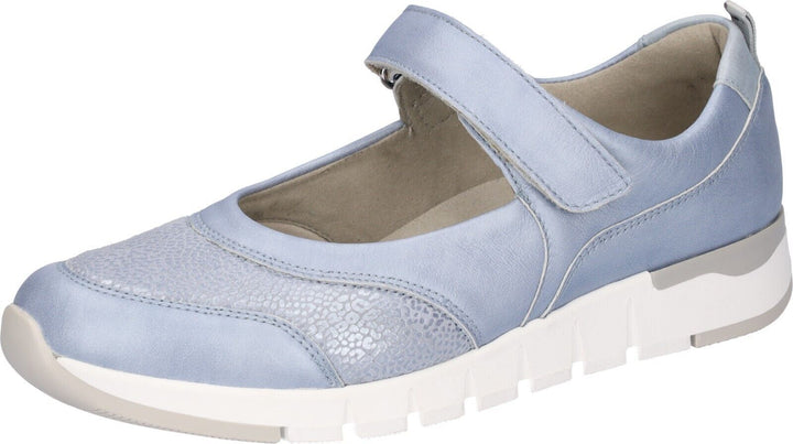 Waldlaufer H-Petra 908H30 Ladies WIDE FIT Blue Leather STRETCH  Mary Jane Strap Shoes