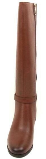 Tamaris 25551 Ladies Cognac Tan Leather Logo Buckle Zip Up Mid Heel Knee High Boots