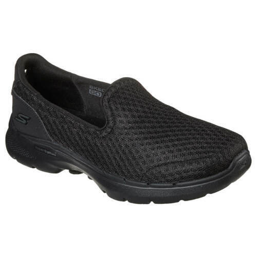 SKECHERS GO WALK 6 Big Splash Black Memory Foam Slip On Washable Trainers