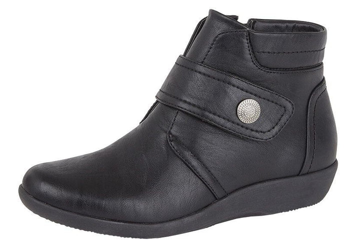 Boulevard L444A Black Faux Leather Ladies Comfort Padded Wide Fitting Boots