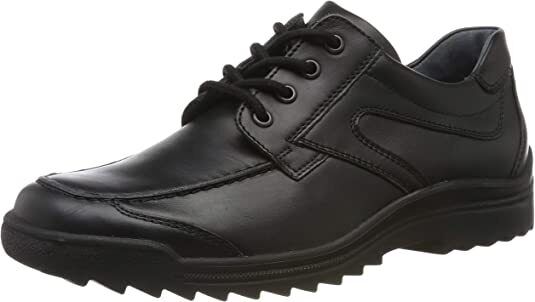 Waldlaufer Hendrik 483000 Mens Black Leather Wide Fitting Lace Up Casual Shoes