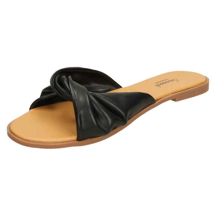 Savannah Collection F00205 Ladies Black Flat Twist Design Slider Mule Sandals