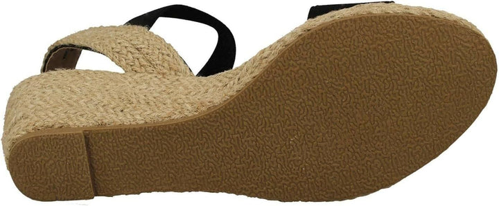 Savannah Collection F2301 Ladies Espadrille Comfort Mid Wedge Heel Elasticated Sandals