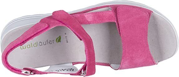 Waldlaufer 728003 Ladies Wide Fit Pink Suede Triple Touch Fasten Wedge Sandals