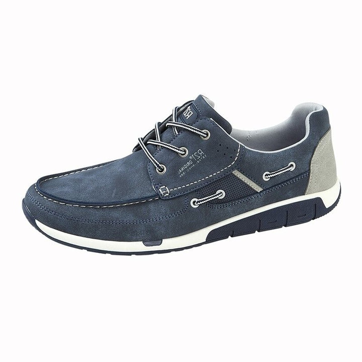 Route 21 M141 Mens Navy /White Faux Leather Casual 3 Eyelet Lace Up Boat Shoes