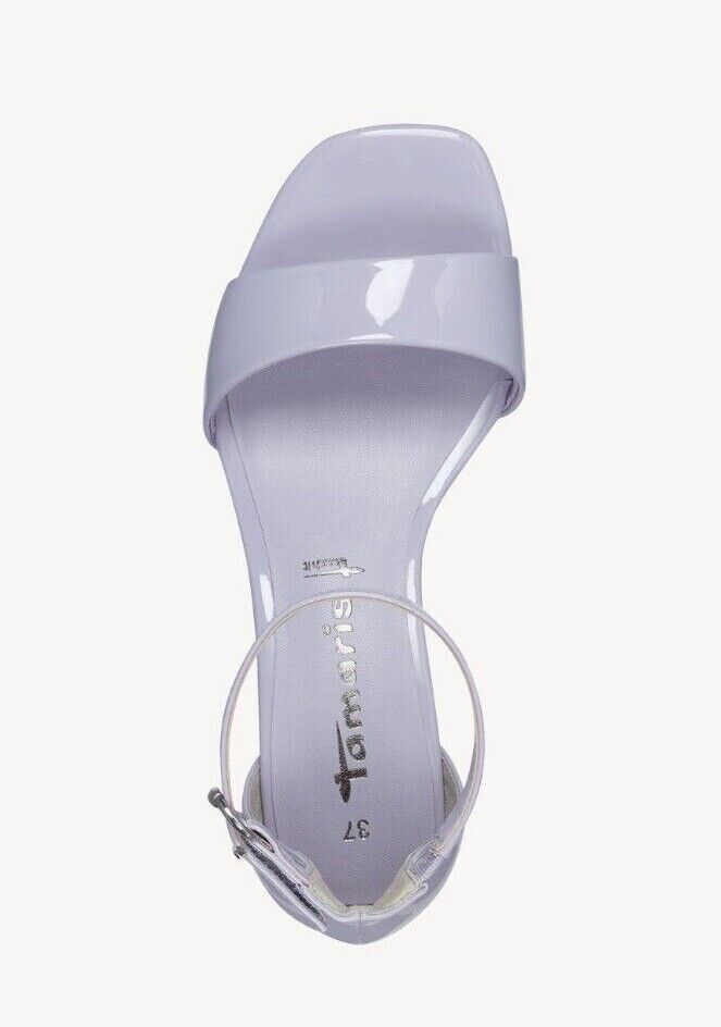 Tamaris 28228 Ladies Vegan Lavender Patent Block Heel Touch Fasten Strap Sandals